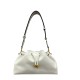 White Leather Drawstring Shoulder Bag with Wide Strap and Gold-Tone Hardware