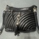 Black Quilted Faux Leather Crossbody Bag with Tassel and Zipper Pockets
