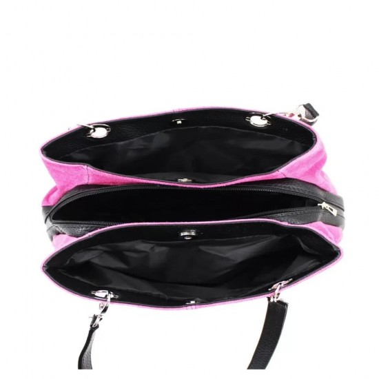 Suede Shoulder Bag, Triple Compartments, Top Zip Closure, Multiple Colors