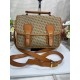 Geometric Print Crossbody Satchel Bag with Camel-Tone Trim and Top Handle