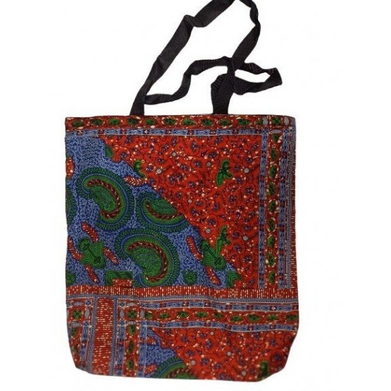 Printed Fabric Tote Bag with Zipper Closure and Shoulder Straps