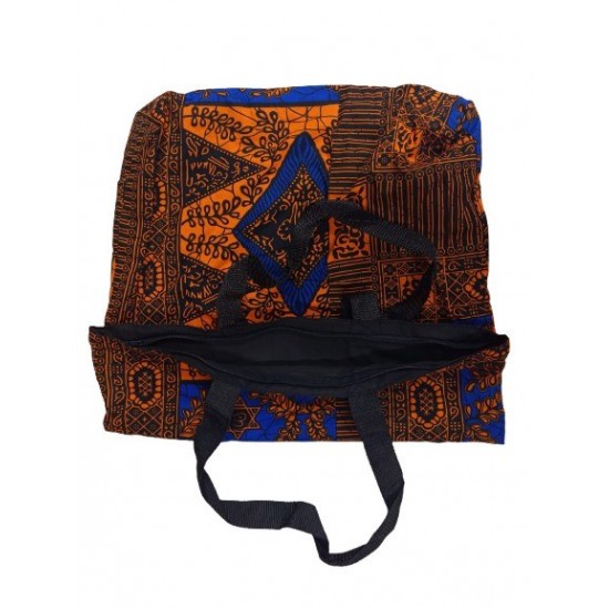 Printed Fabric Tote Bag with Zipper Closure and Black Shoulder Straps