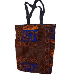 Printed Fabric Tote Bag with Zipper Closure and Black Shoulder Straps