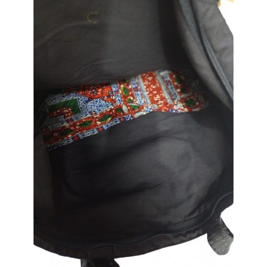 Colorful Patterned Tote Bag with Zipper and Inner Pocket, Black Handles