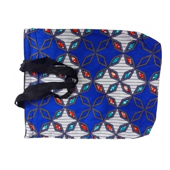 Patterned Tote Bag with Zipper Closure and Inner Pocket, Blue Multicolor Fabric