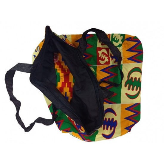 Geometric Print Canvas Tote Bag with Zipper and Inner Pocket, Multicolor