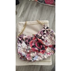 Quilted Patchwork Shoulder Bag, Multicolor Floral Print, Gold-Tone Chain Strap