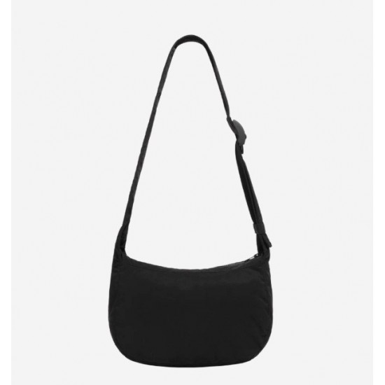Nylon Crossbody Saddle Bag, Black, Lightweight Fabric, Strap