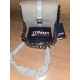 Woven Crossbody Bag, Ivory Textured Fabric, Chain Strap, Buckle Flap Closure
