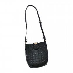 Black Crocodile-Embossed Crossbody Bag, Faux Leather, 8 x 7 Inches, Shoulder Strap