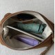 Brown Suede Baguette Shoulder Bag with Zipper and Detachable Strap