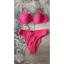 Textured Bikini Set, Hot Pink, Padded Underwire Top, Size Small, 32C