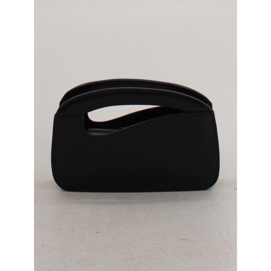 Black Genuine Leather Clutch Bag with Top Handle and Zip Closure