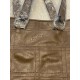 Brown Faux Leather Tote Shoulder Bag with Ring Hardware and Stitched Panel Design