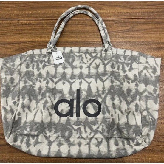 Large Gray Tie-Dye Cotton Canvas Tote Bag with Shoulder Handles