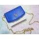 Mini Crossbody Wallet Bag, Blue and White, Gold-Tone Chain Strap