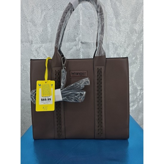 Brown PU Leather Tote Bag with Braided Accent Straps