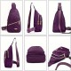 Purple Quilted Nylon Sling Bag with Multiple Zipper Pockets and Strap