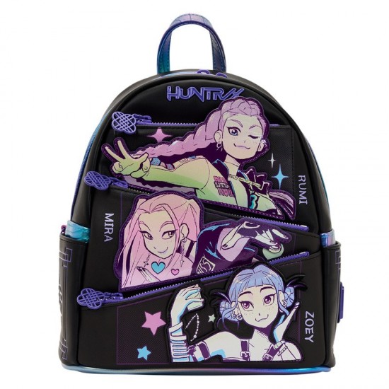 Black Mini Backpack with Character Graphic and Zippered Pockets