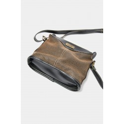 Textured Leather Shoulder Bag, Brown and Black, Vintage Style