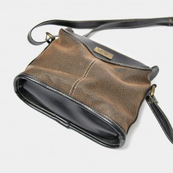 Textured Leather Shoulder Bag, Brown and Black, Vintage Style
