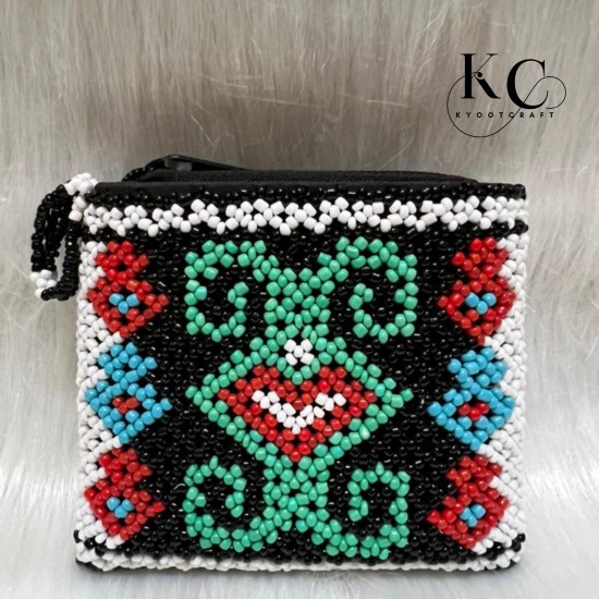 Handmade Beaded Clutch Purse, Black with Colorful Traditional Pattern