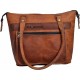 16-Inch Genuine Leather Tote Shoulder Bag, Brown, Zipper Pocket