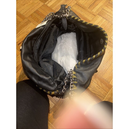Black Studded Tote Bag with Chain Straps and Gold Tone Trim