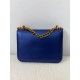Blue Faux Leather Flap Crossbody Bag with Gold Tone Chain Strap and Clasp