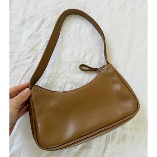 Mini Brown Baguette Shoulder Bag with Buckle Flap and Front Pocket