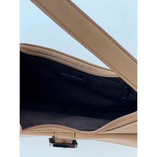 Mini Brown Baguette Shoulder Bag with Buckle Flap and Front Pocket
