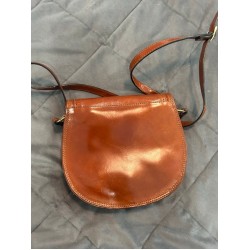 Brown Leather Saddle Crossbody Bag with Flap Closure and Strap