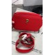 Red Pebbled Crossbody Bag with Gold Tone Hardware