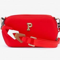 Red Pebbled Crossbody Bag with Gold Tone Hardware
