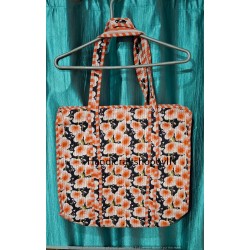 Quilted Floral Tote Bag, Orange and White Cotton Shoulder Bag