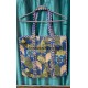 Quilted Cotton Tote Bag, Blue Floral Block Print, Shoulder Straps