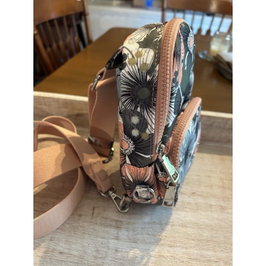 Floral Print Mini Sling Backpack with Front Zipper Pocket and Strap