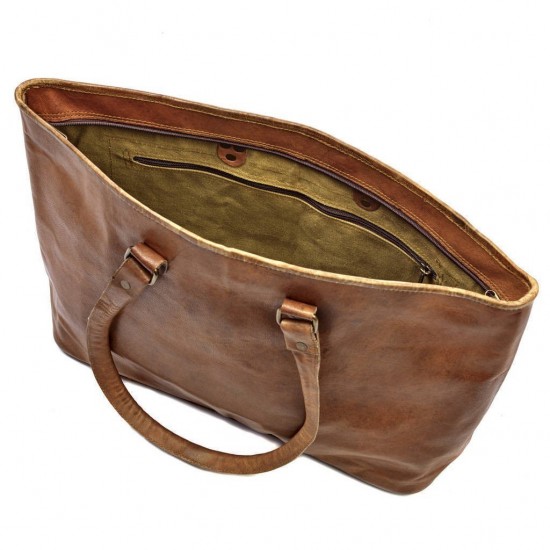 Genuine Leather Tote Bag, Brown Vintage Shoulder Purse with Long Handles