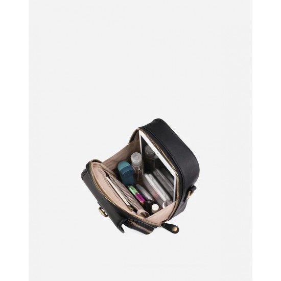 Small Black Faux Leather Crossbody Bag with Front Buckle Pocket