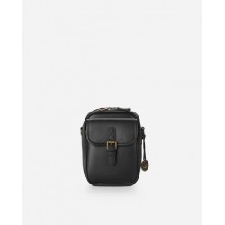 Small Black Faux Leather Crossbody Bag with Front Buckle Pocket
