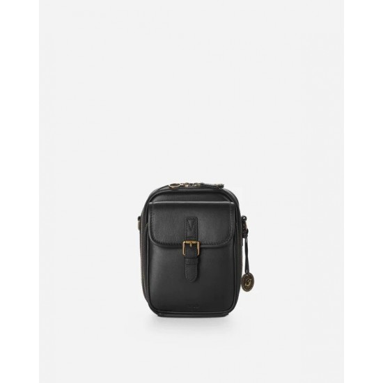 Small Black Faux Leather Crossbody Bag with Front Buckle Pocket