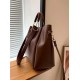 Brown Leather Tote Shoulder Bag with Top Handles and Detachable Strap