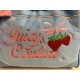 Blue Canvas Tote Bag with Strawberry Embroidery, Pink Bow and Coin Purse
