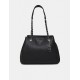 Black Textured Faux Leather Chain Strap Tote Satchel Handbag