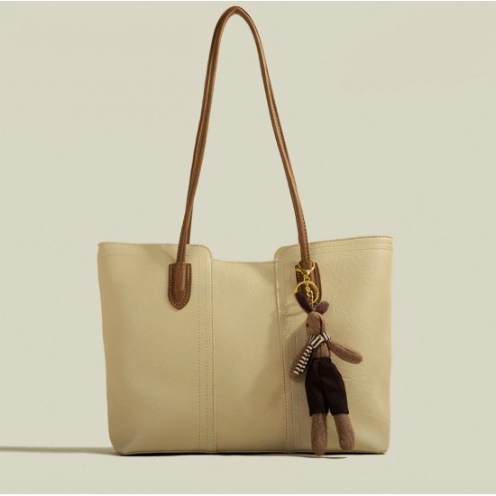 Brown Faux Leather Tote Bag with Shoulder Straps and Interior Dividers