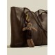 Brown Faux Leather Tote Bag with Shoulder Straps and Interior Dividers